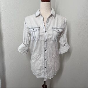 Skully Womens Snap Front Shirt Size Small Western Striped White Cotton
